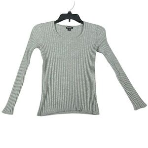 George Fitted Ribbed Sweater Women's S Gray Long Sleeve Crew Neck Super Stretchy